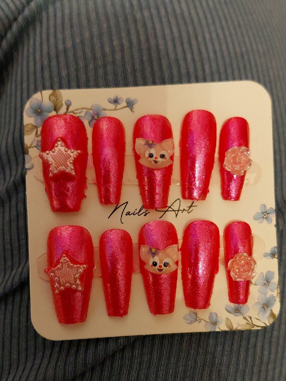 Hot Pink Shimmer Press-On Nails with Cute Accent Charms